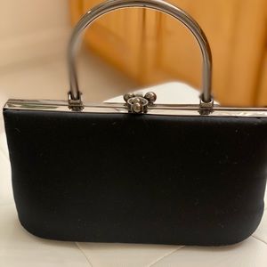 Women Evening Black Satin Clutch Bag